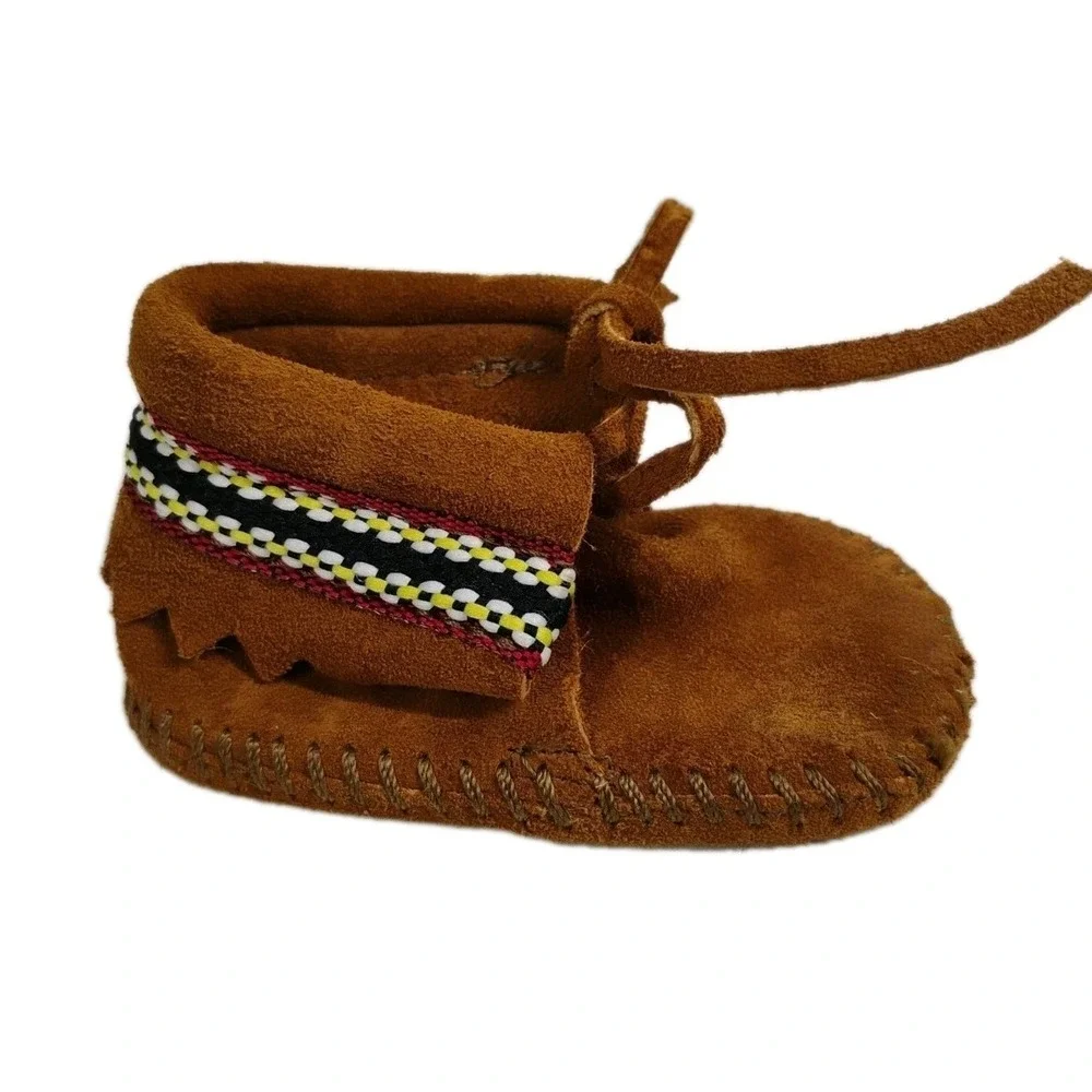 Minnetonka Infant Unisex‎ Size 1 Baby Moccasins Shoes Leather